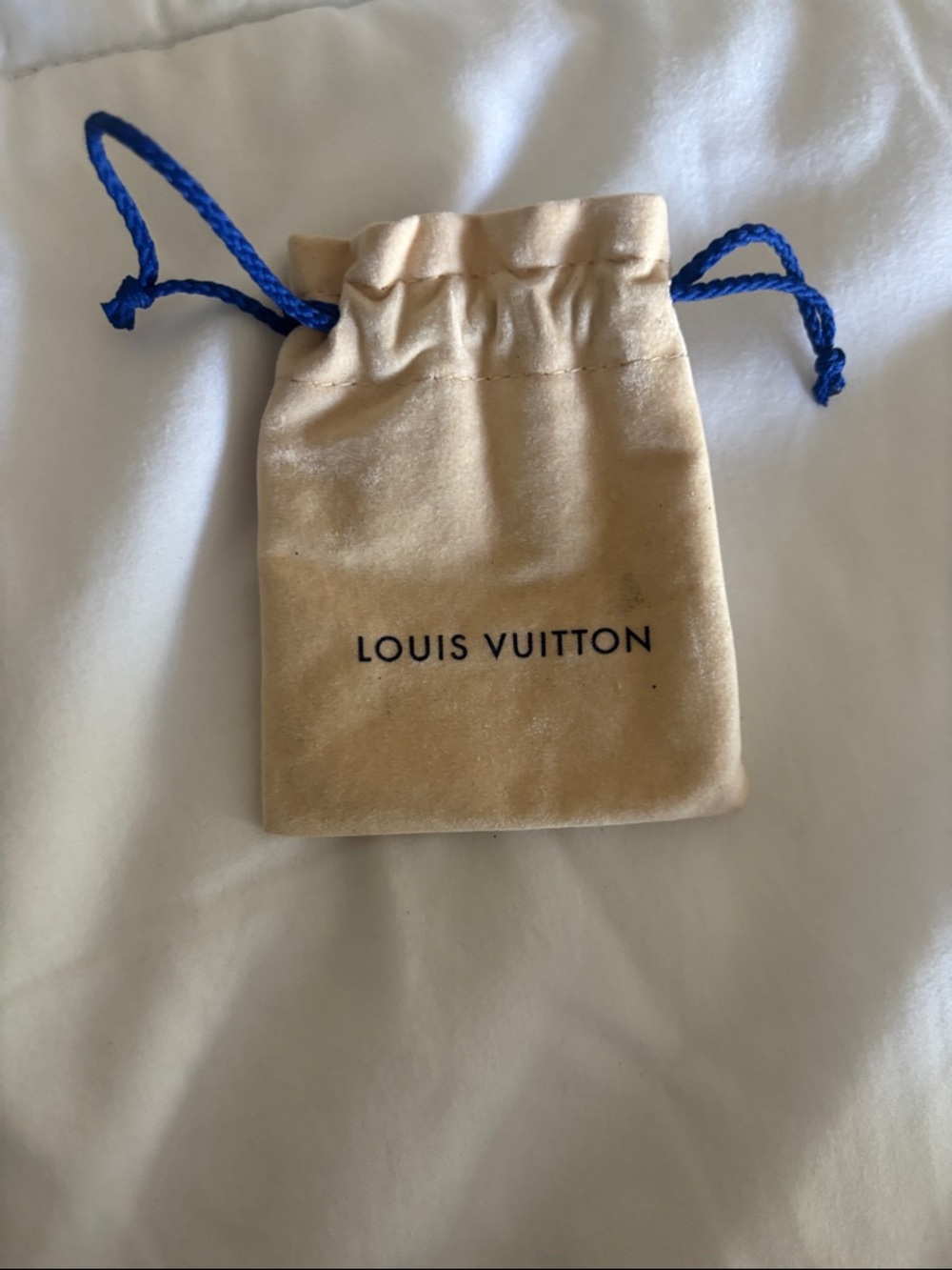 Louis Vuitton Beige Suede Drawstring Pouch with Blue Cord